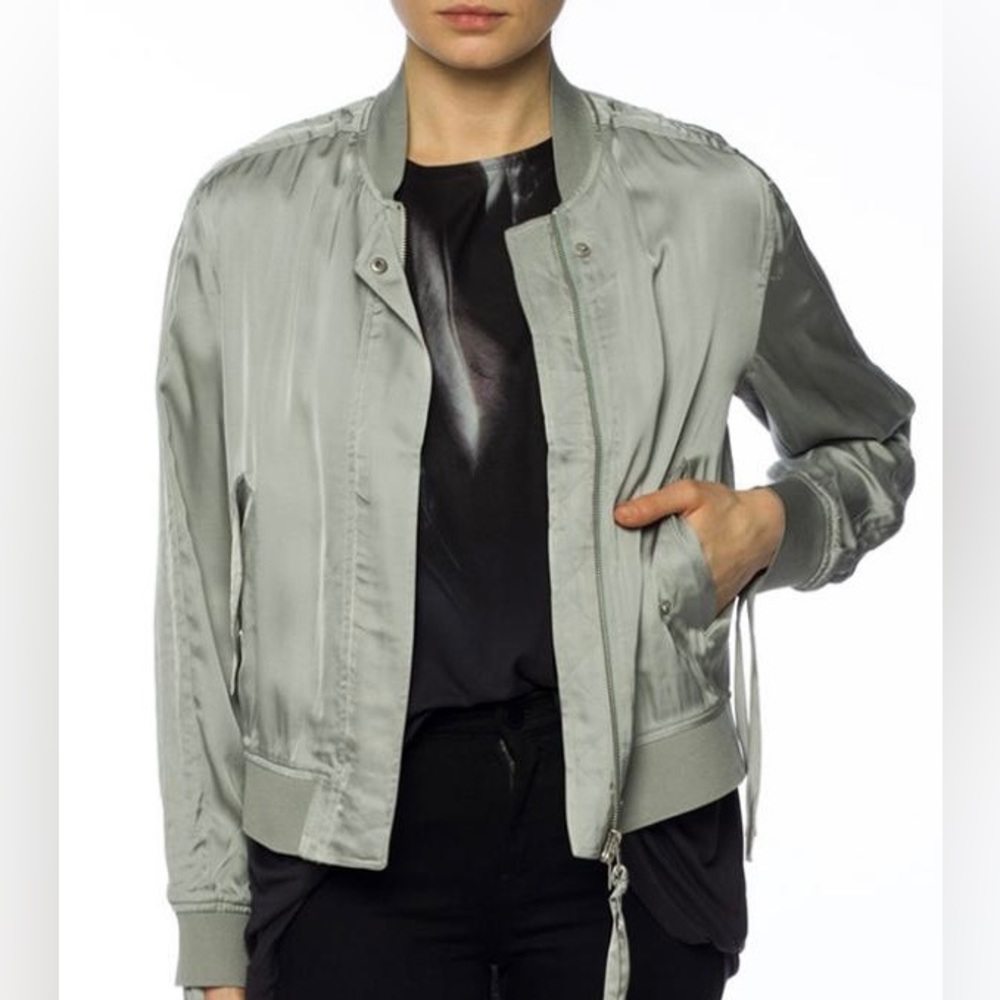 AllSaints Ellis Bomber Jacket in Mint Green/Silver Gray EUC